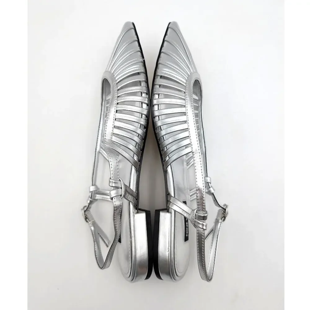 Nine West Duria Slingback Flats Pointed Toe Women's Silver Size US8M EU38.5